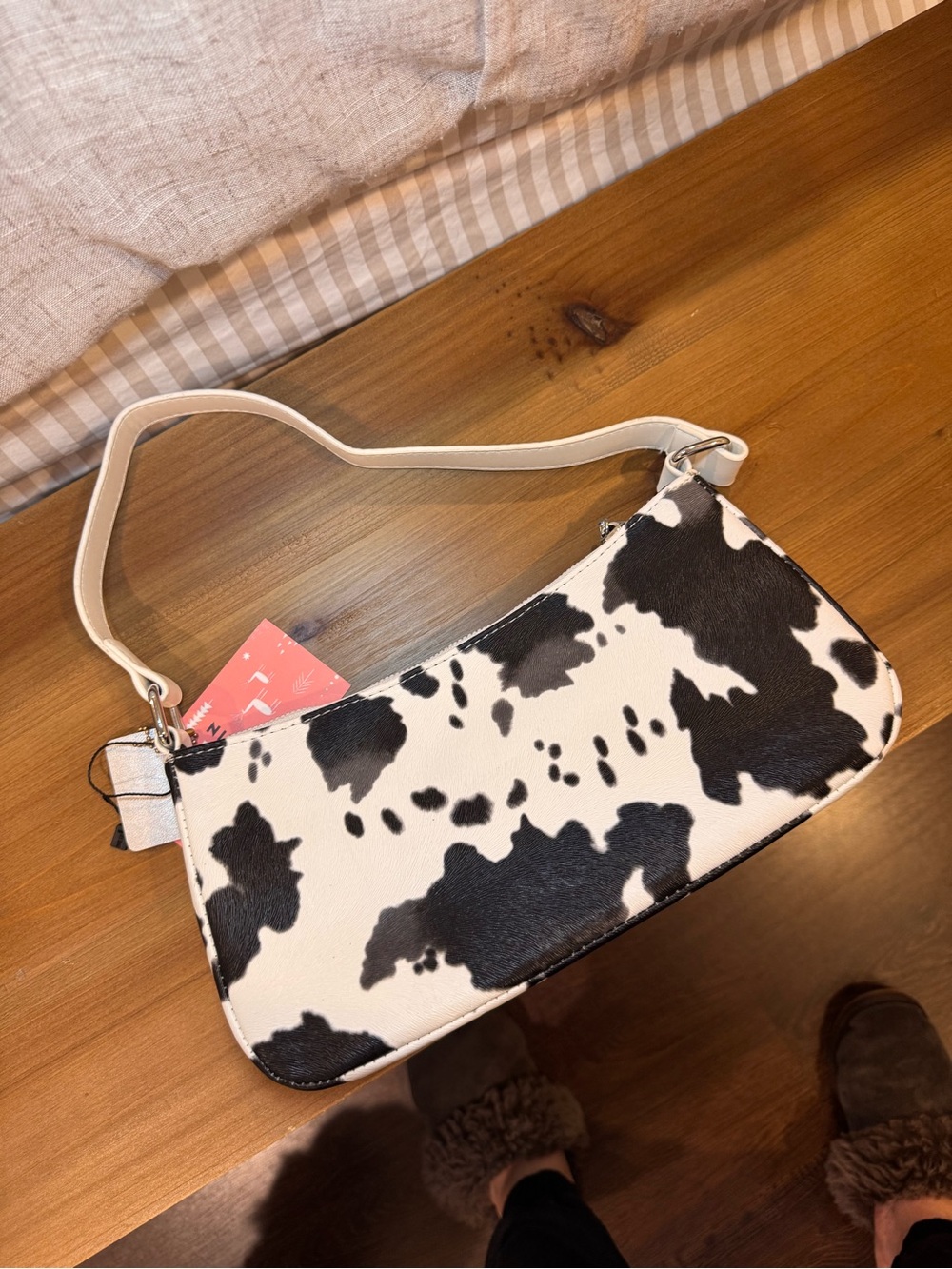 SHEIN Black and White Cowhide Pattern Shoulder Bag - Picture 3 of 4